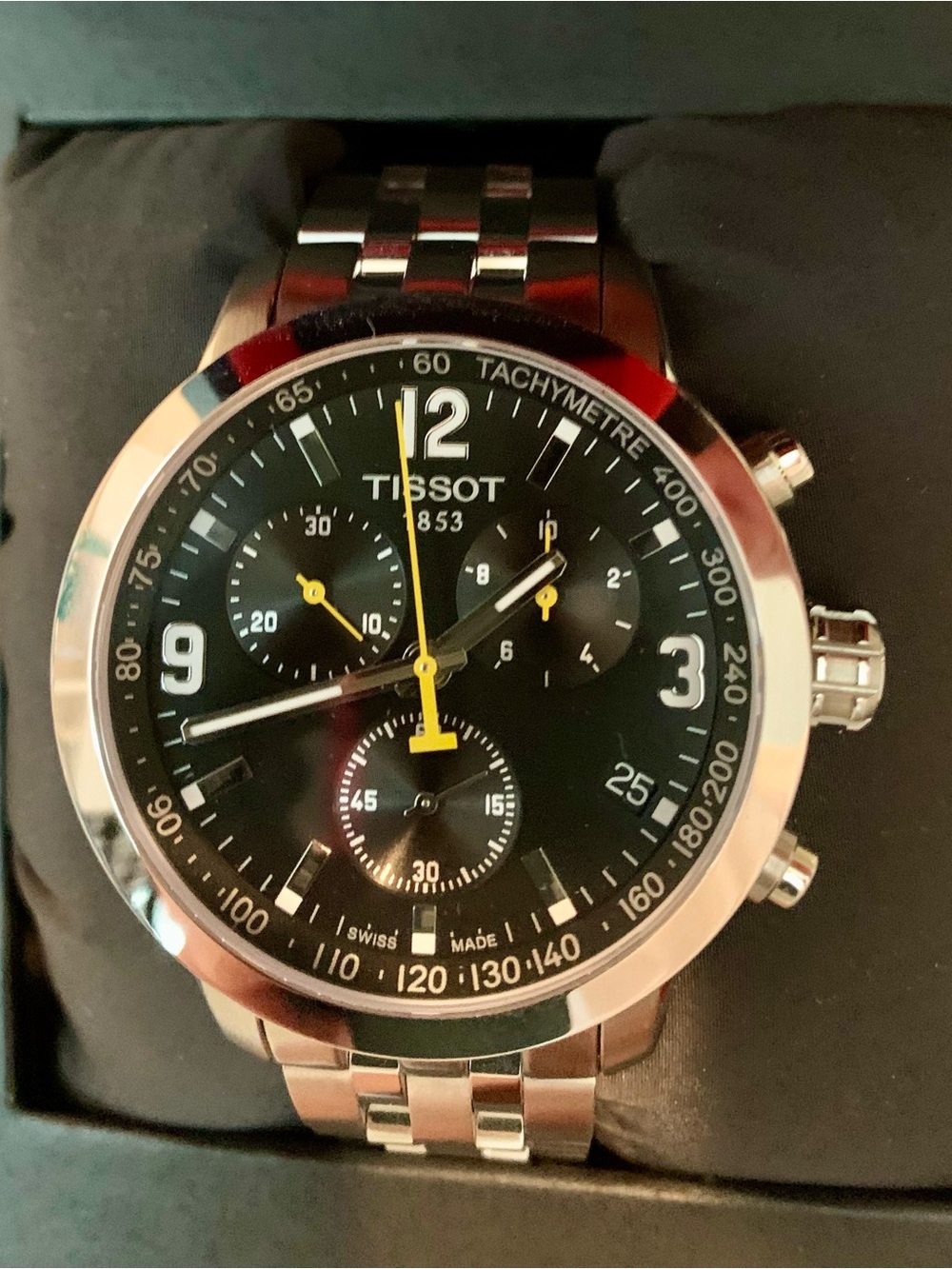 Tissot PRC 200 Chronograph Black Dial and Yellow Hands W/Box & Brand New Battery